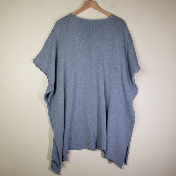 Eskandar Open Front Tabard Sweater Knit Cardigan Wrap Shawl OS Blue Cotton - Picture 6 of 9